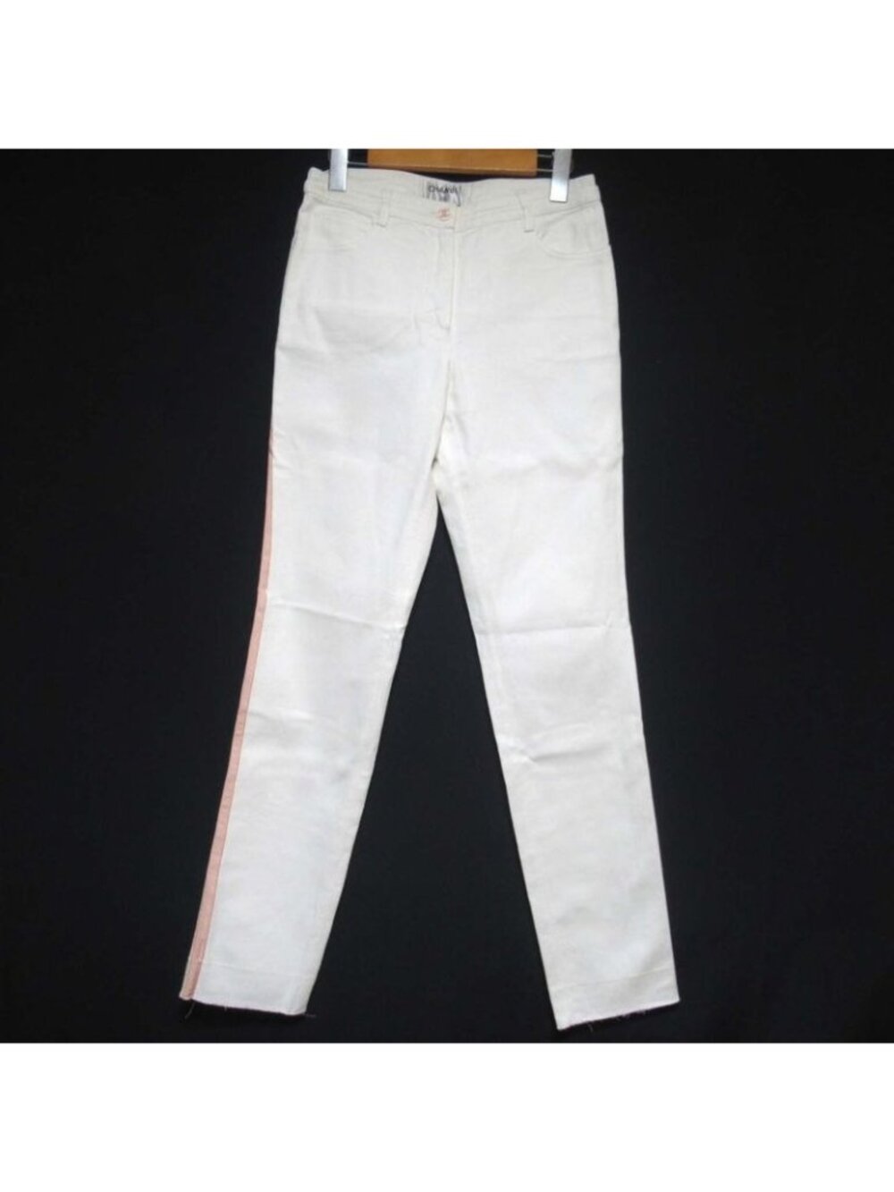 Chanel Coco Mark Button Sideline Denim Pants Jeans Size 36 White 01c